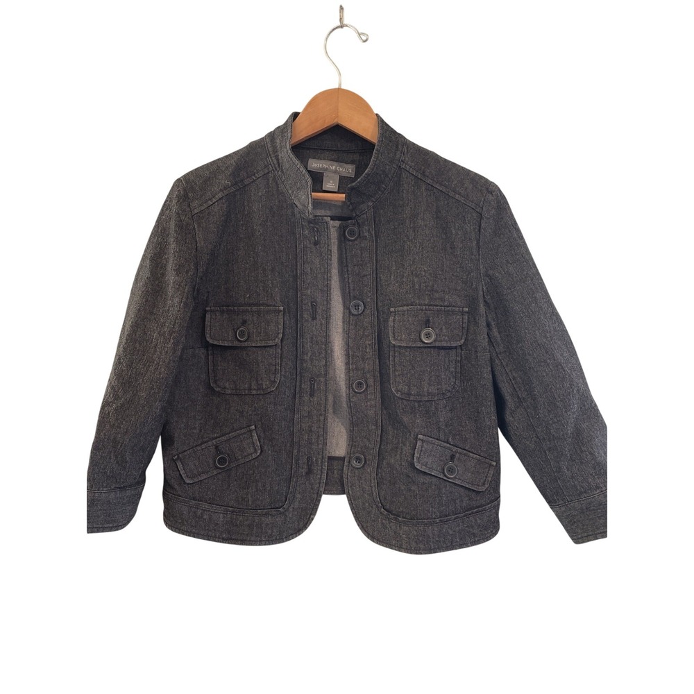 Utility Denim Jacket Blazer Women's Sz 10‎ Button Up Stretch pockets elevated